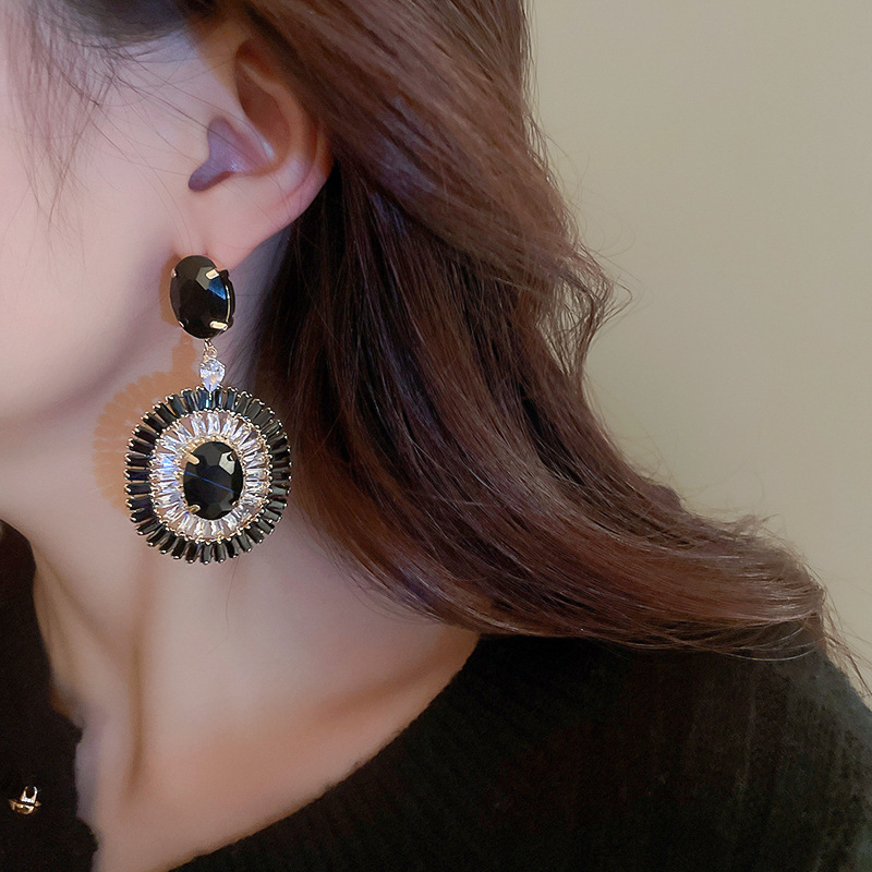 Fashion Round Water Droplets Copper Inlaid Zircon Drop Earrings 1 Pair