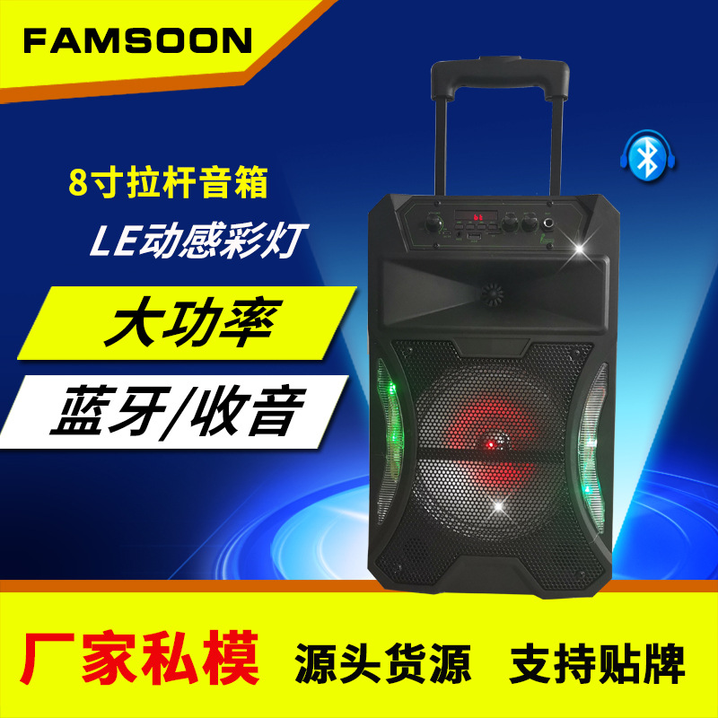 廠家直供8寸戶外拉杆音響USB戶外廣場舞音箱卡拉ok擺地攤音箱批發