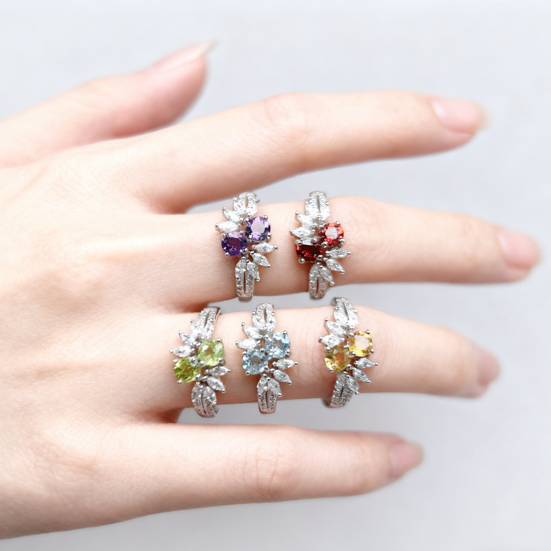organically adjustable universal ring with amethyst, silver 925 sample, does not fade