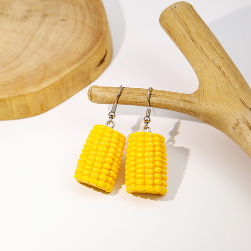 Interesting simulated resin green vegetable earrings, personalized cute corn earrings, healthy broccoli earrings wholesale