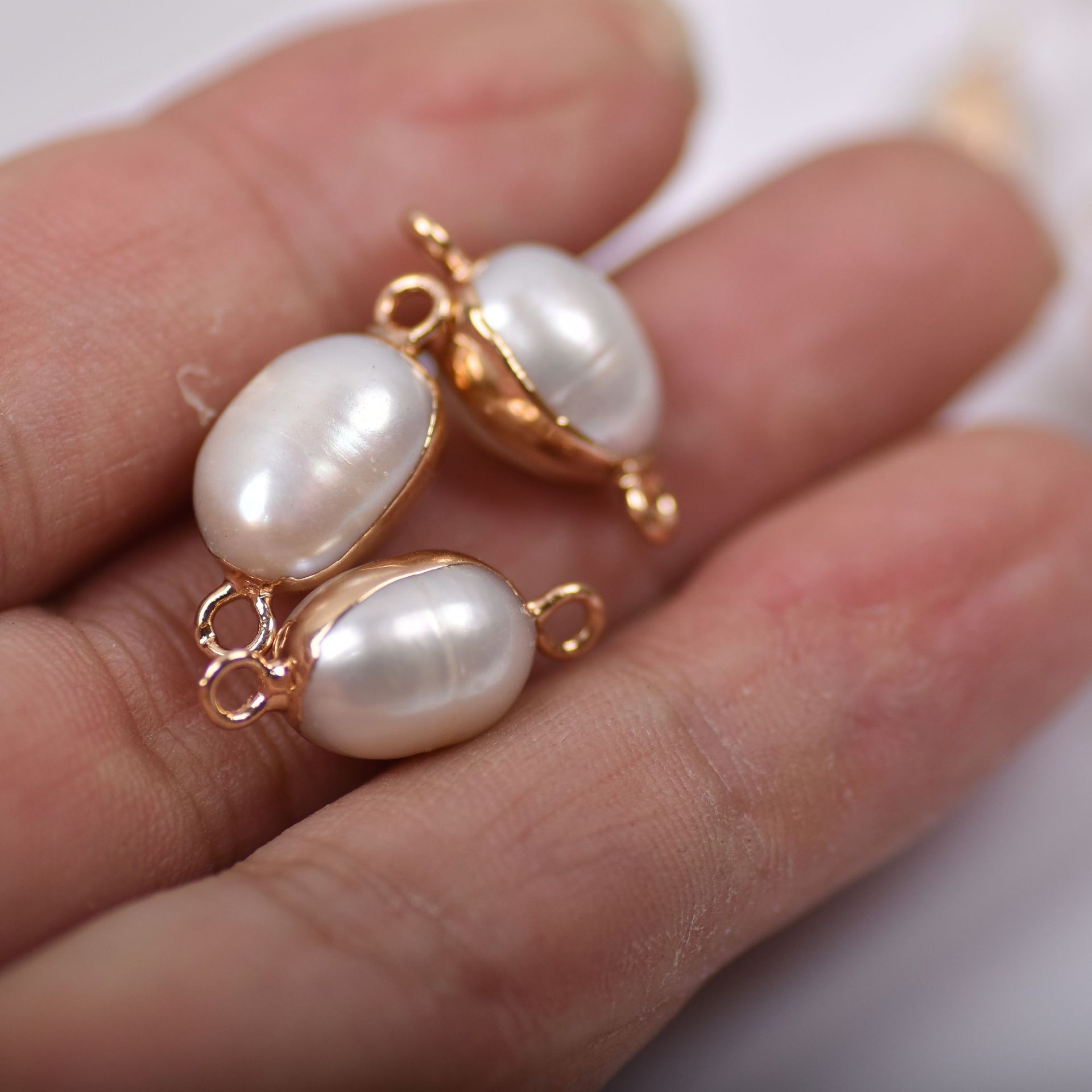 天然淡水原生態異形巴洛克珍珠 銅包金雙吊 DIY飾品耳環手鍊配飾