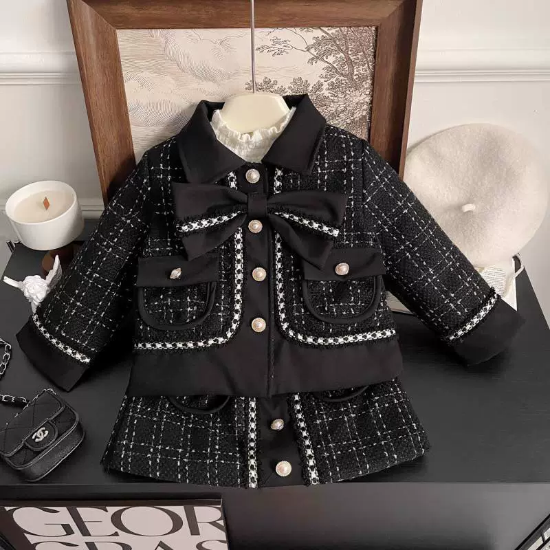 Зимний комплект для отдыха, стеганое детское платье, стиль Chanel, городской стиль, утолщённый
