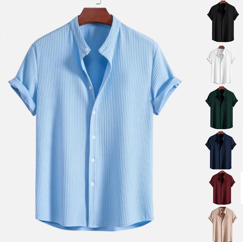 Cross Border Men's 2024 Summer New Men's Wish Amazon Men's Short Sleeve Solid Color Men's Shirt Top