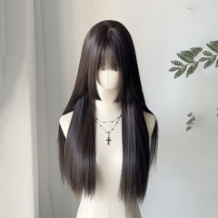 【プリンセスカット】かつら女性フルヘッドカバー式黒茶色ロングストレート日常自然ふんわりかつらセット