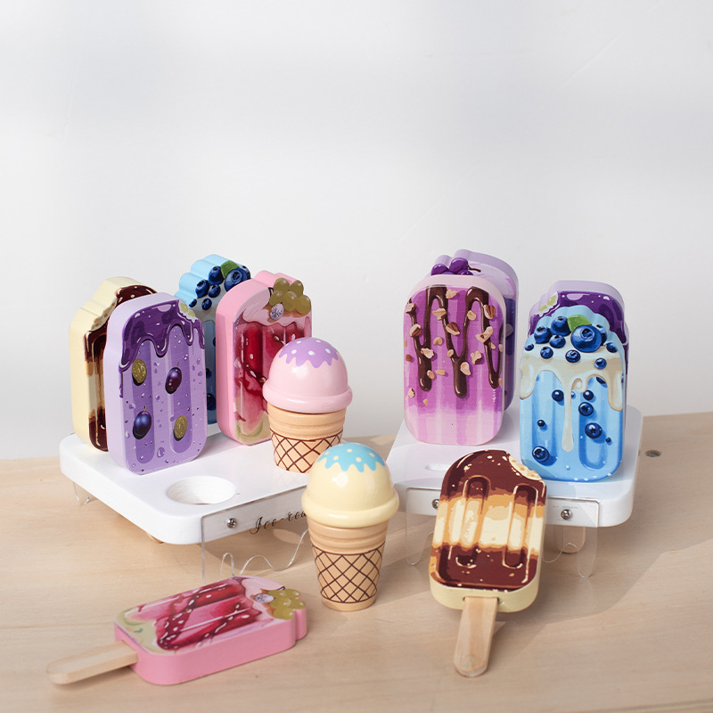 Wooden Ice Cream Pretend Play Simulation Toy Children's Educational Early Learning Popsicle Grasping Ability Training Game