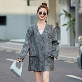 2025春季新款女装V领新中式提花单排扣时尚气质西装外套 SY792