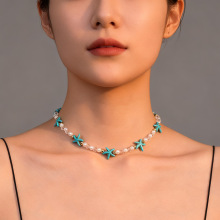 跨境时尚海洋风仿松石海星仿珍珠女士短款项链单层锁骨链