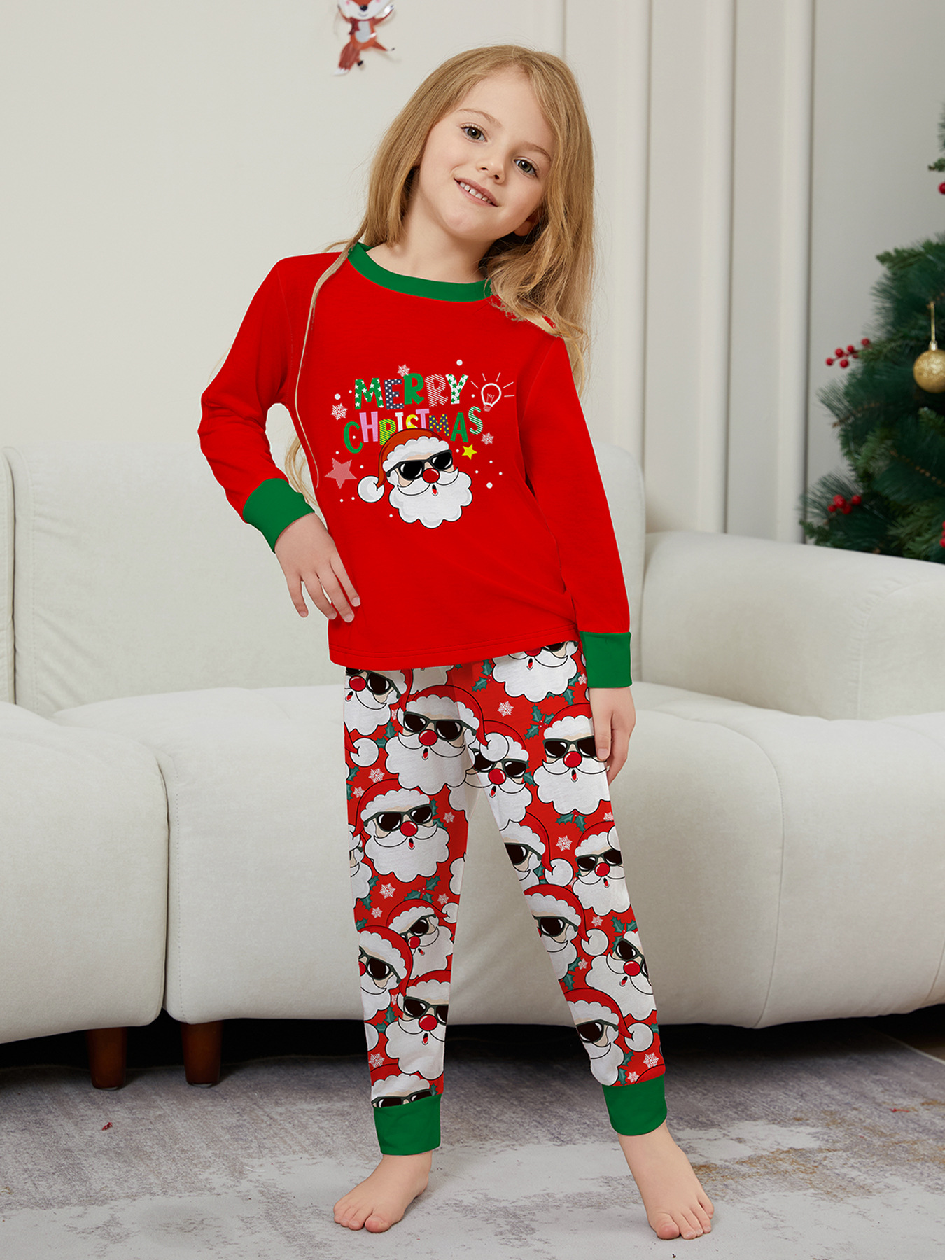 Christmas MerryChristmas family set a family of three or four white beard Santa Claus printed suit_voghion.com