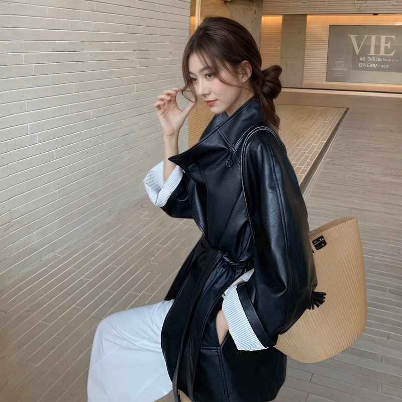 PU皮风衣外套女2025秋冬新款韩版设计感宽松显瘦休闲气质皮衣|undefined