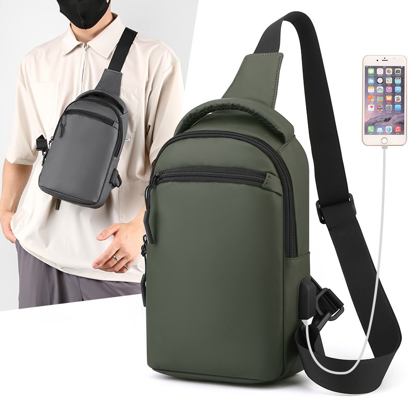 Nouveaux hommes grande capacité mode décontracté sac à bandoulière poitrine Portable et multifonctionnel USB Nylon poitrine sac à bandoulière sac à bandoulière_voghion.com