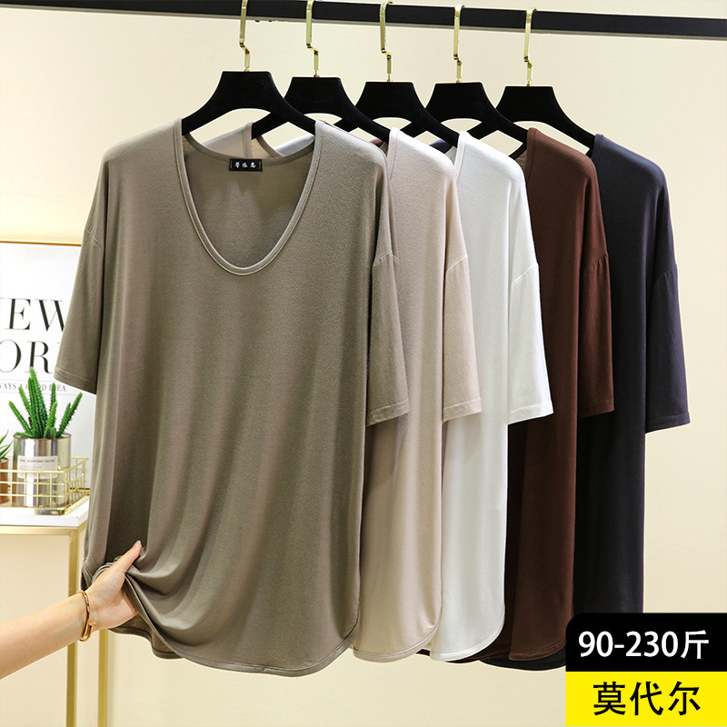 Modal Crewneck Loose T-shirt Women's Summer Thin Short-sleeved Top Casual plus size Simple Half-sleeved Base Shirt