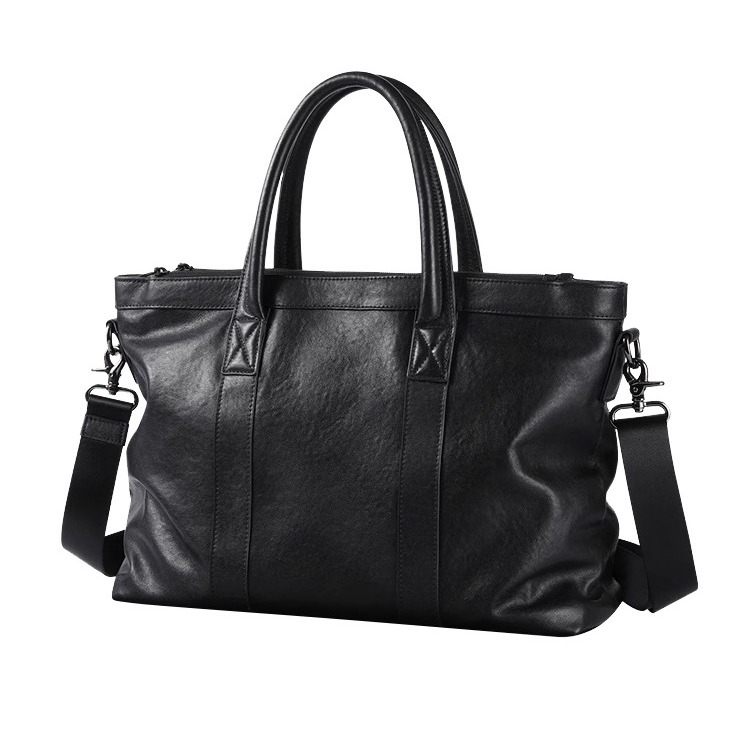 Men's Leather Briefcase Large Capacity Commuter Business Lawyer Handbag Top Layer Cowhide 15.6 Inch Computer Bag