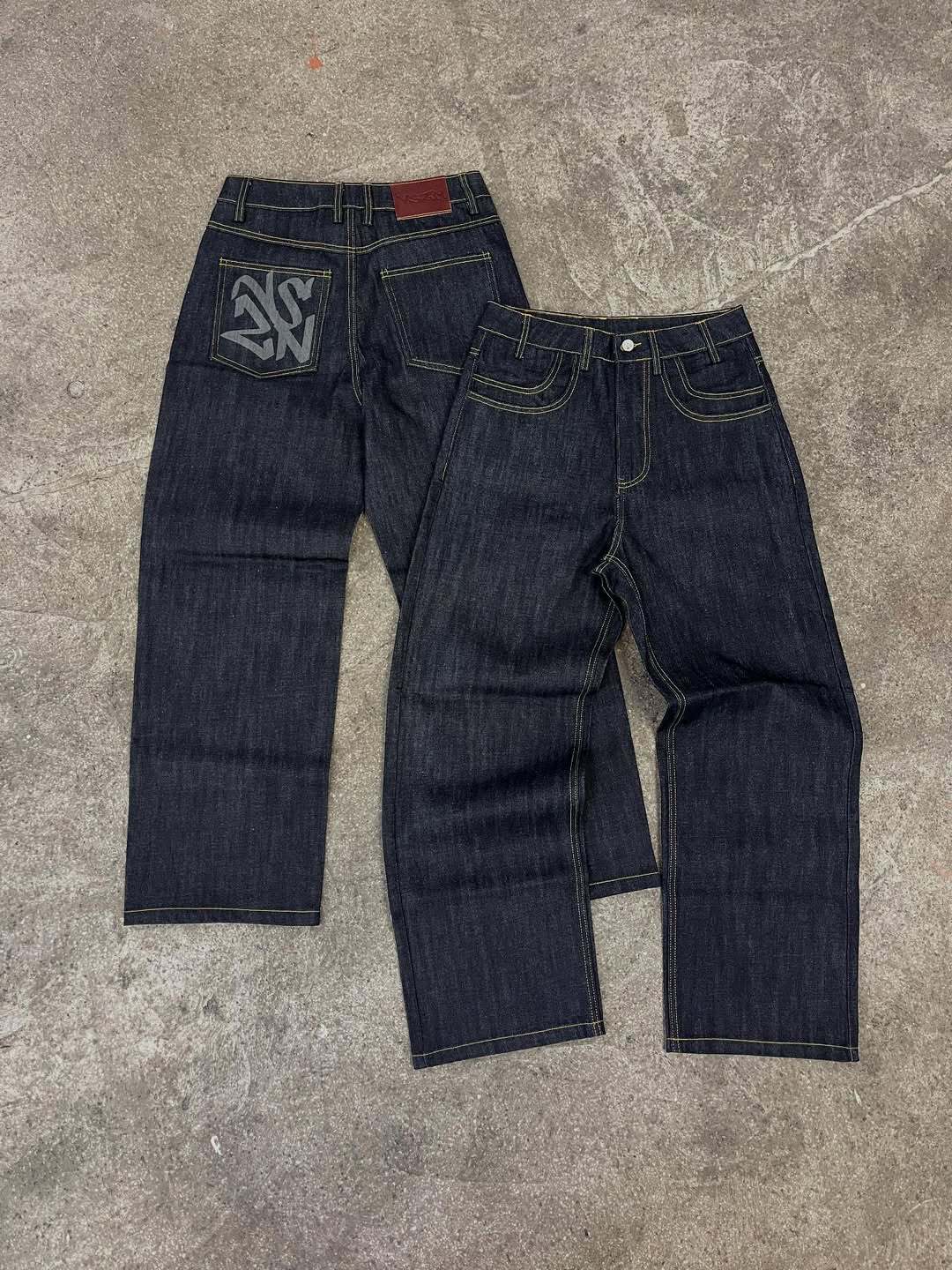Europa y Estados Unidos transfronterizos estilo americano de alta calle de moda retro impresión personalidad callejera jeans casuales pantalones de piernas largas
