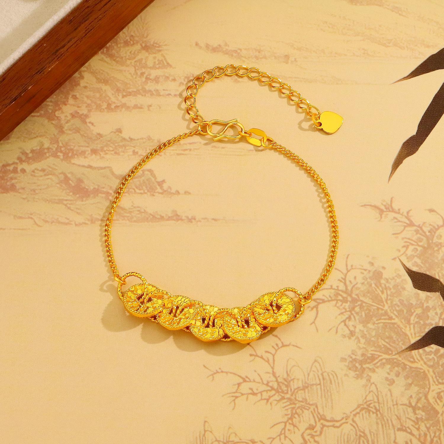 Ice Crushed Five Emperors Coin Bracelet Women's Guofeng Coin Design Temperament All-match High-end Bracelet Gifts for Girlfriend