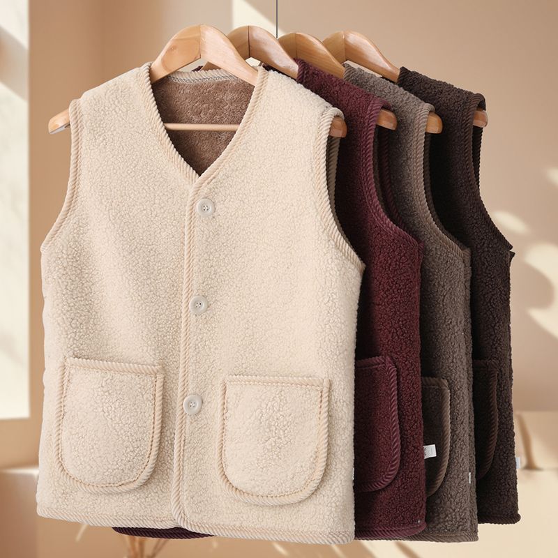 Primavera y otoño chaleco de cordero con chaleco de terciopelo de madres espesar hombros de mediana edad nuevas partículas de ropa exterior para mantener el calor