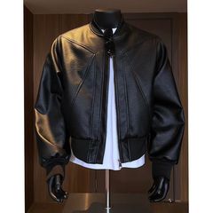 美式解构短款皮衣外套男感痞帅机车棒球服潮牌工装飞行员夹克