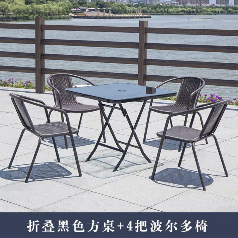 80 검정색 접이식 사각 테이블 + 의자 4개