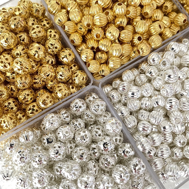 50颗/包合金镂空花球隔珠西瓜皱纹珠花朵散珠手工diy串珠饰品材料