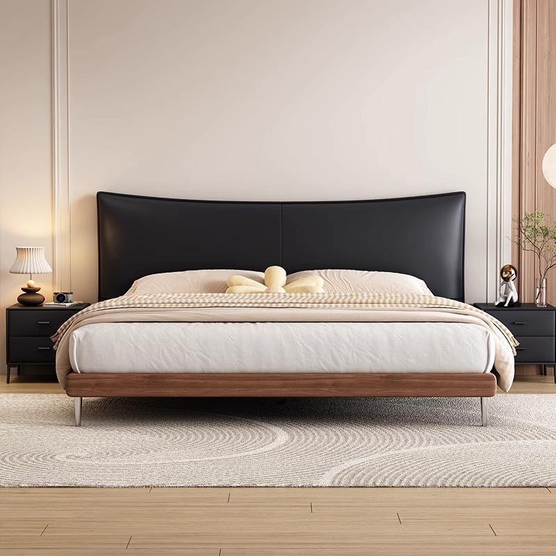 中古风真皮床意式极简家用主卧床现代简约婚床双人床卧室皮床bed|undefined