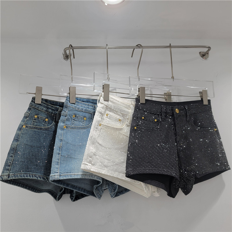 Pantalones Cortos de Mezclilla de Cintura Alta para Mujer de Denim de Poliéster Diseño Ajustado