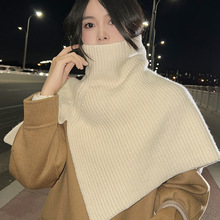 純羊毛高領披肩外搭女冬季韓版開叉圍脖護頸脖套保暖針織套頭圍巾