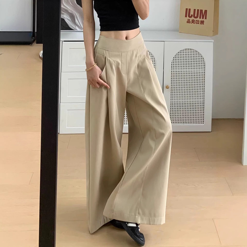 Khaki Casual Wide-Leg Pants for Women, Summer Thin High-Waisted Slimming Loose Lazy Style Straight-Leg Floor-Length Pants Khaki Casual Wide-Leg Pants for Women, Summer Thin High-Waisted Slimming Loose Lazy Style Straight-Leg Floor-Length Pants
