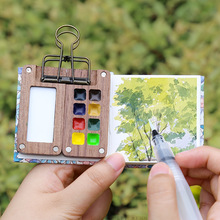 小型调色板盘画画板便捷式迷你颜料盒水彩颜料可折叠美术素描写生