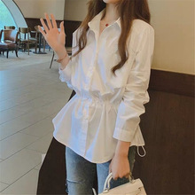 中长款纯色衬衫女长袖高腰韩版宽松2025春秋气质仙女收腰显瘦衬衣