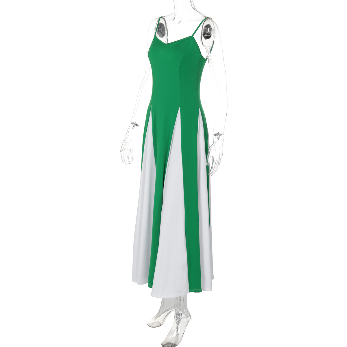 Fashionable Women's Contrast Stitching Suspender Prom Evening Dress_voghion.com