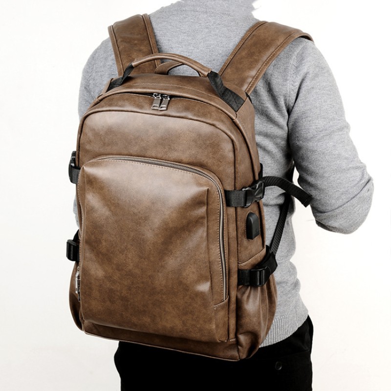 Men's Business Pu Leather Computer Backpack For Work And Travel_voghion.com