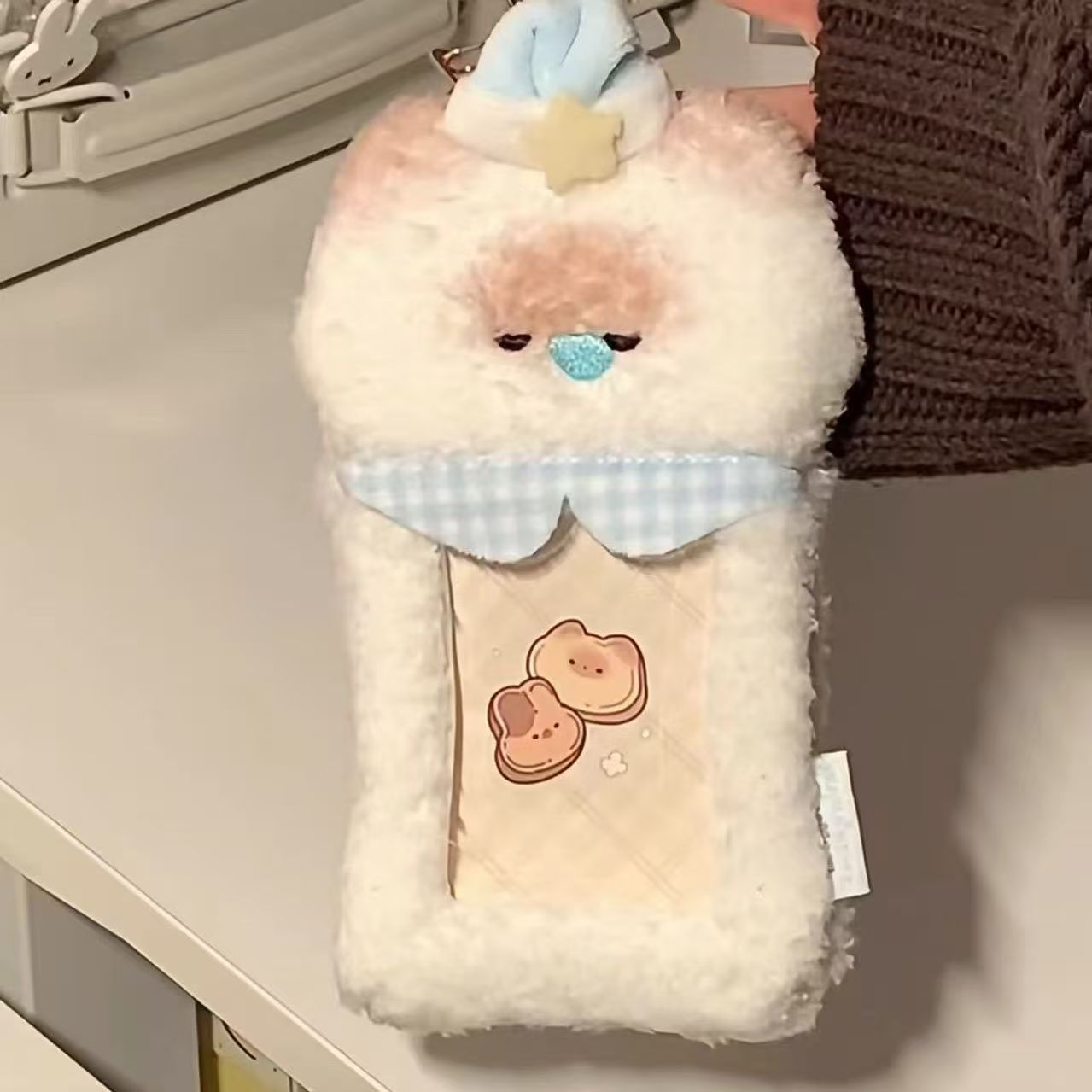 Ins coreano lindo chocolate de menta, ratas y ratas codiciosas, cubierta de tarjetas de peluche, estudiantes de 3 pulgadas, cubierta de almacenamiento de tarjetas pequeñas.