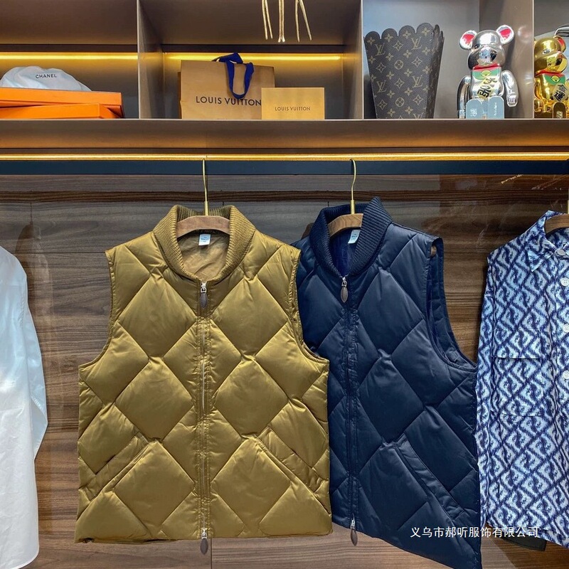 Autumn and Winter New Fashion Diamond Lattice Quilted down Vest Men's Knitted Lapel Zipper Sleeveless down Jacket