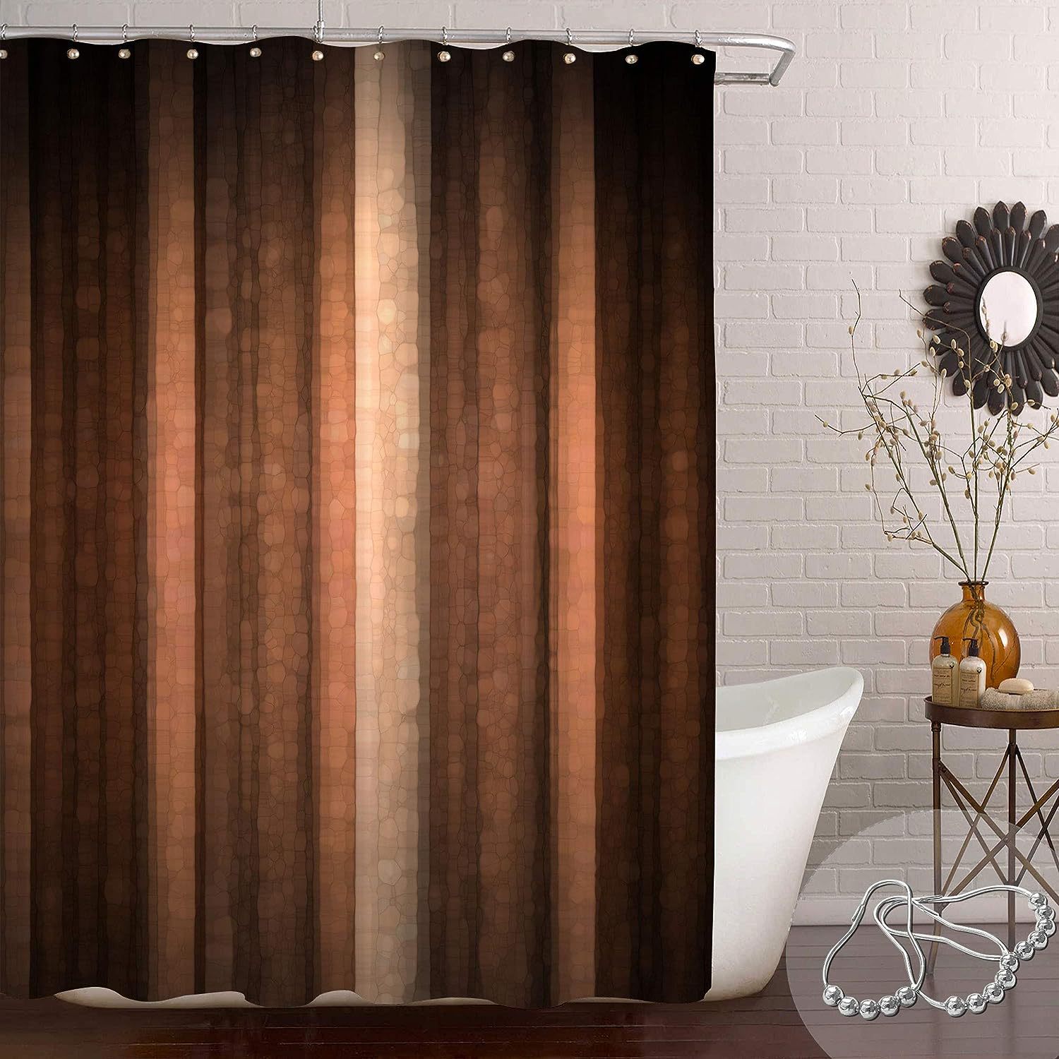 Cross-border brown striped shower curtain wood grain shower curtain cool retro texture partition curtain bathroom bathroom curtain