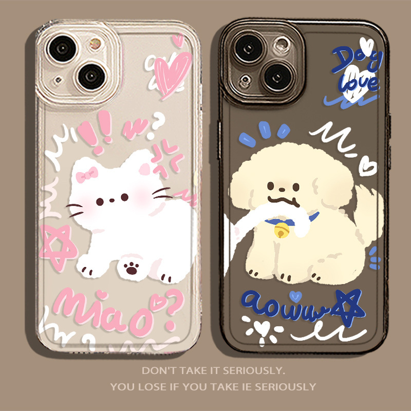 Suitable for Apple 16 Kitten Mobile Phone Case Iphone16Pro Couple 15 New Transparent 16 Dog Trendy