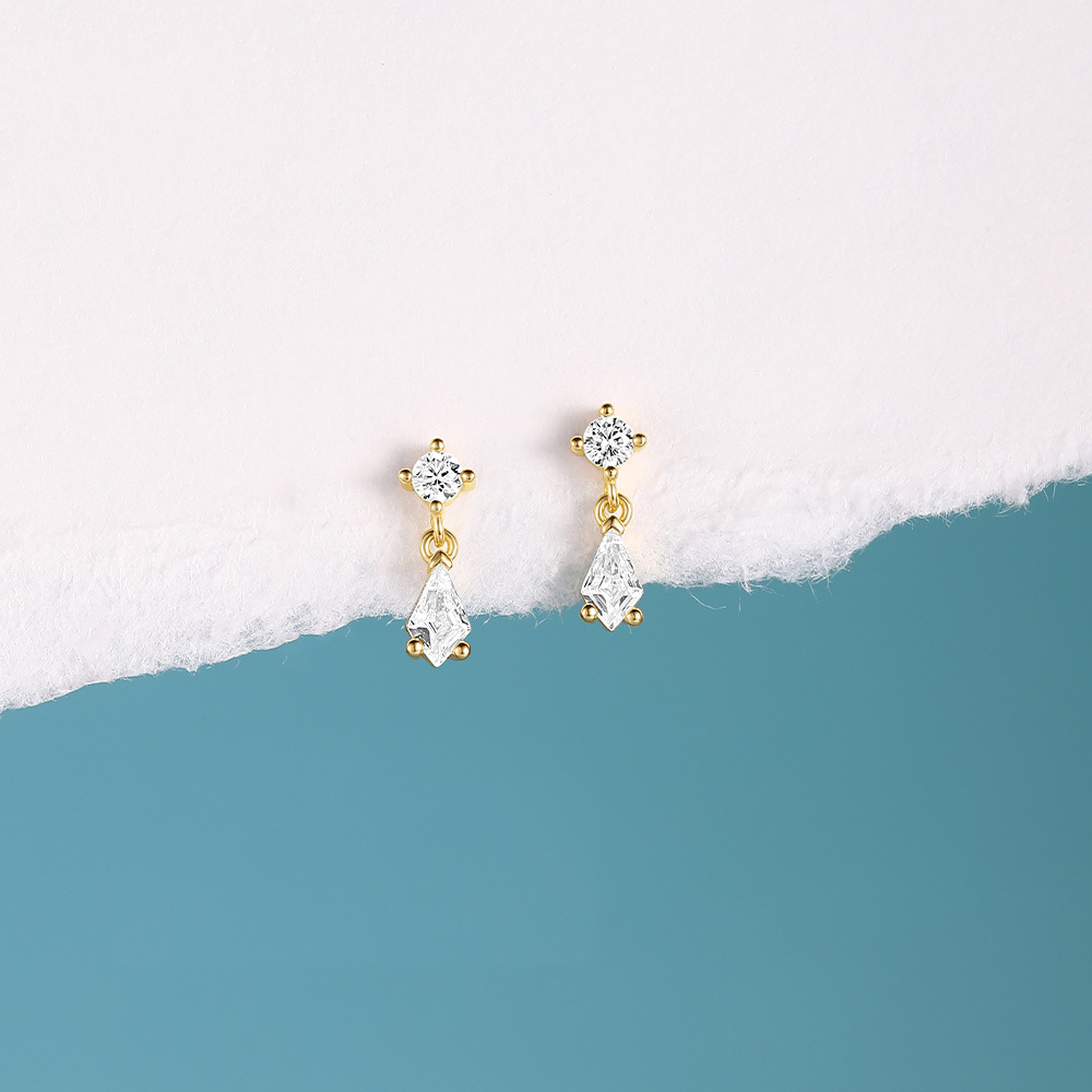 4g Weight 925 Sterling Silver Ear Needle Material Zircon Inlay Material Drop Earrings Classification 1 Pair Quantity Holiday, Daily Occasion 925 Sterling Silver Material Geometric Pattern Women's Gender Inlay Design Simple Style, Shiny Style 1 Pair 925 Sterling Silver Zircon Geometric Drop Earrings 8