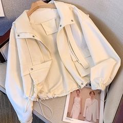 短款外套上衣2025春秋新款连帽小个子薄款宽松休闲工装夹克风衣女