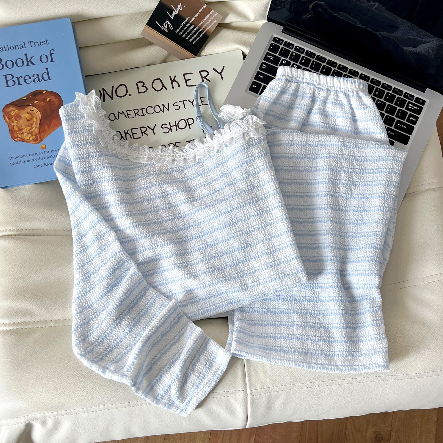봄 가을 신상 잠옷녀 모달 줄무늬 색직 레이스 칼라 오프숄더 커버 더블 롱