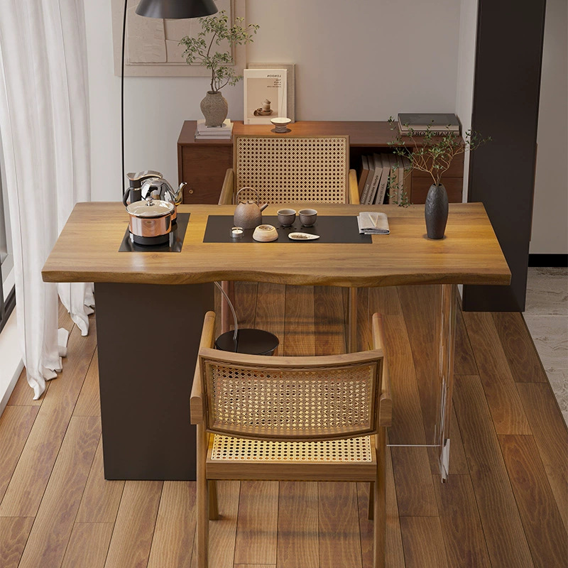 [뜨거운 폭발] 1.0 m 큰 잎 소나무 차 테이블 찬디가르 의자 * 2