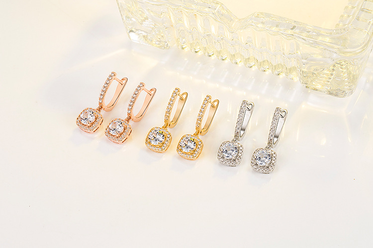 8g Weight Zircon Inlay Material Fashion Geometric Copper Drop Earrings Inlay Zircon Copper Earrings 1 Pair