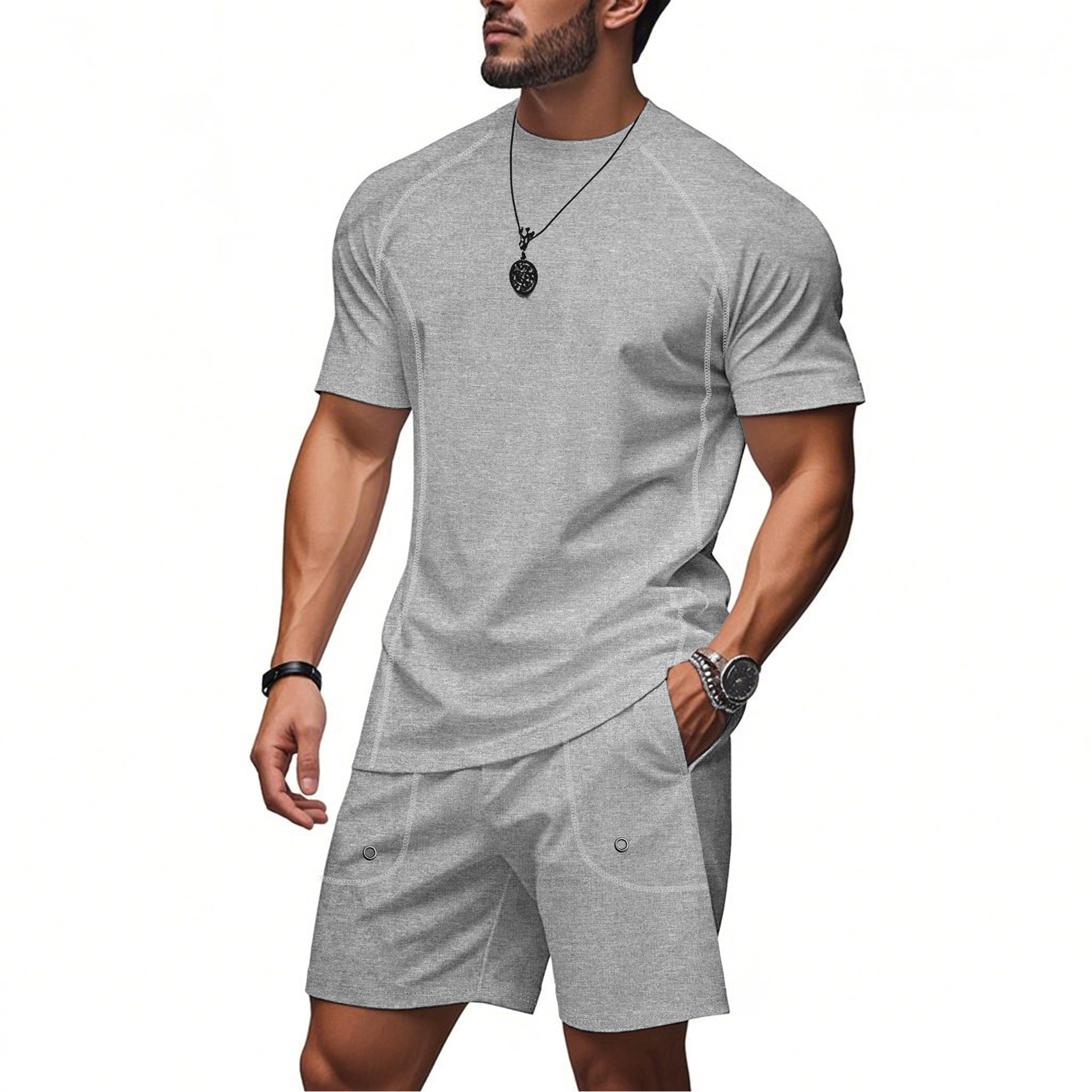 Transfronterizos europeos y estadounidenses TK verano hombre deportivo casual simple estilo americano de hombro pantalones cortos de mangas cortas de dos piezas