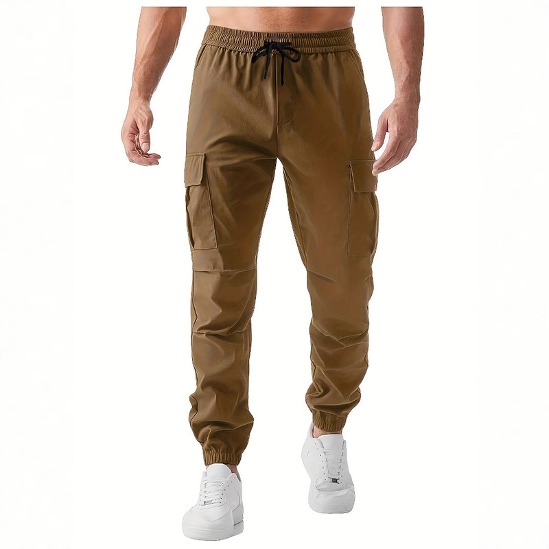 Cross-border Spring and Autumn New Men's Tooling Solid Color Multi-pocket Casual Jogging Leg-toe Cropped Pants