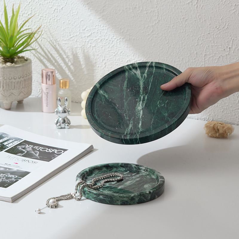 High-End Ocean Forest Green Marble Tray Display Tray Dressing Table Decorative Tray Bathroom Headwear Storage Tray