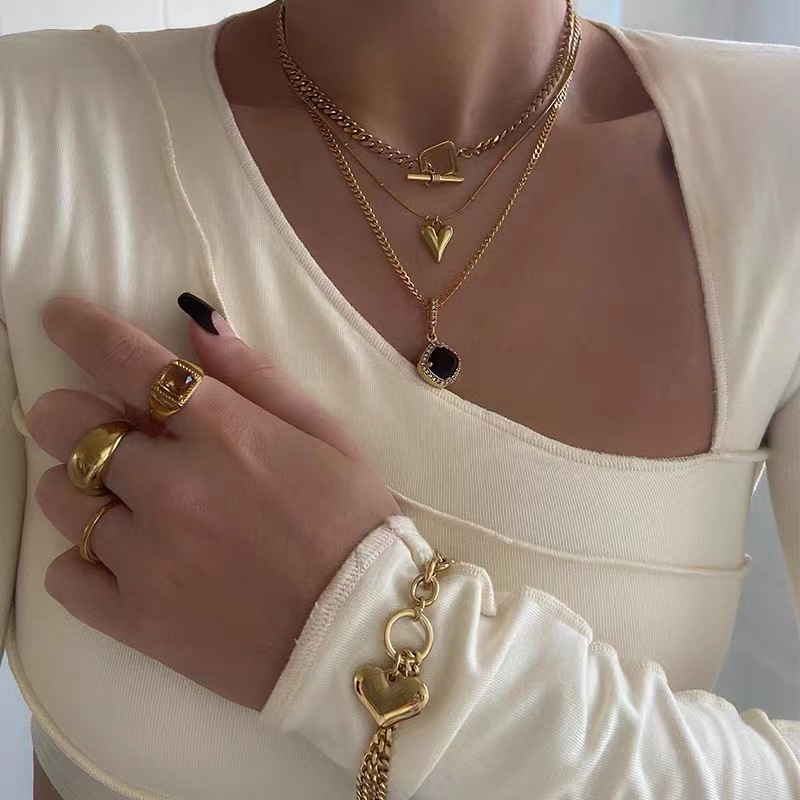 10g Weight 0.03µm-0.05µm Gold Plating Thickness PVD Coated Gold Plating Process PVD Coated Real Gold Plated 16K Gold White Gold Plated Gold Plating Heart 304 Stainless Steel Titanium Steel Vintage Style Fashion Waterproof Non Tarnish 304 Stainless Steel Necklace