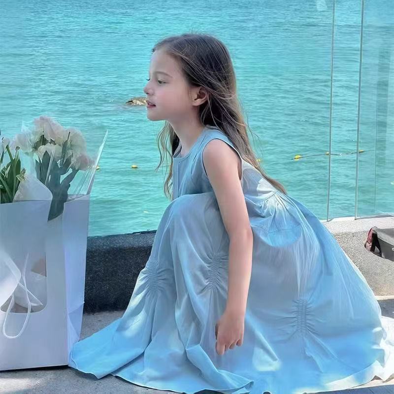 Girls Dress Summer 2025 New Children's Dress Fashionable Princess Dress Little Girl Beach Vacation Vest Dress