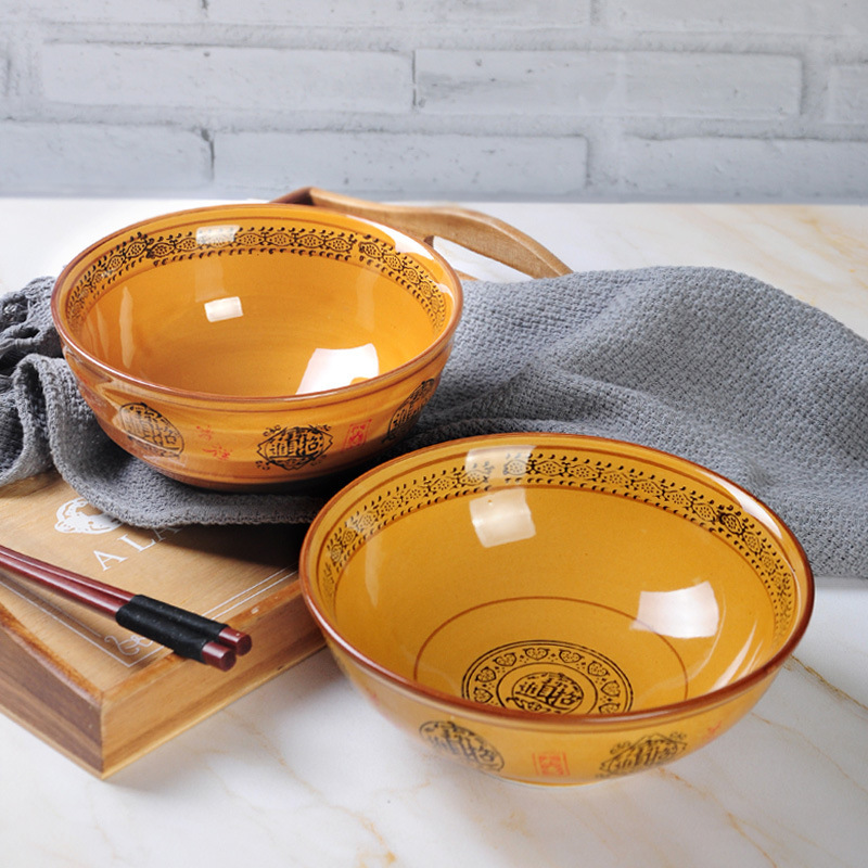 Special Bowl for Restaurants, Thick Pottery Bowl, Soup Bowl, Ramen Ceramic Bowl, Gold Tableware, Hotel Home Use