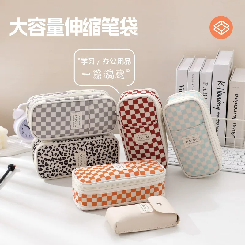 Telescopic Pencil Case, Large-Capacity Zipper Pouch, Expandable Design, Multiple Prints