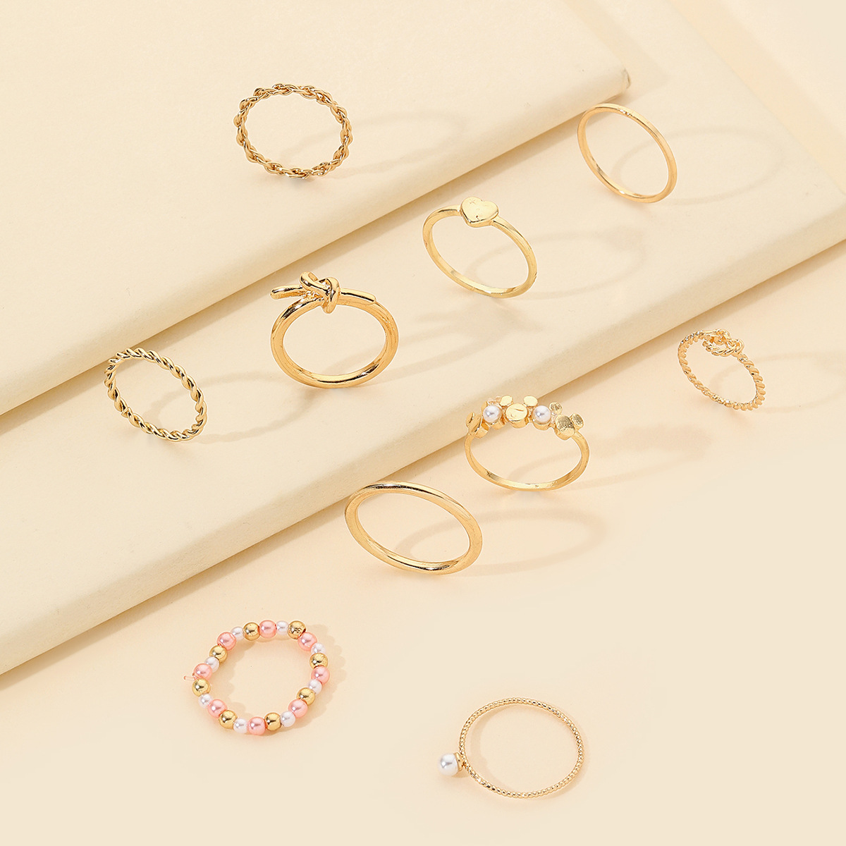 Fashion Heart Shape Alloy Plating Inlay Artificial Pearls Rings 10 Pieces