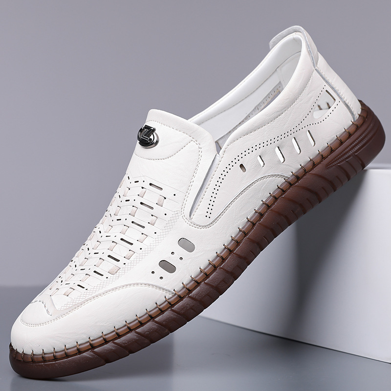 48 Large Size Leather Sandals Summer New Style Hollow Breathable Men's Non-Slip Dad Shoes Soft Bottom Clogs Drop Shipping