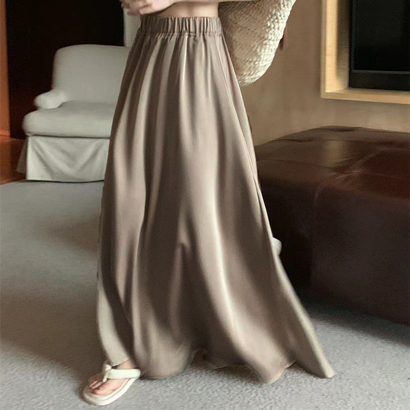 2023 French Hepburn Acetic Satin Skirt Women's Long Skirt Large Swing Skirt