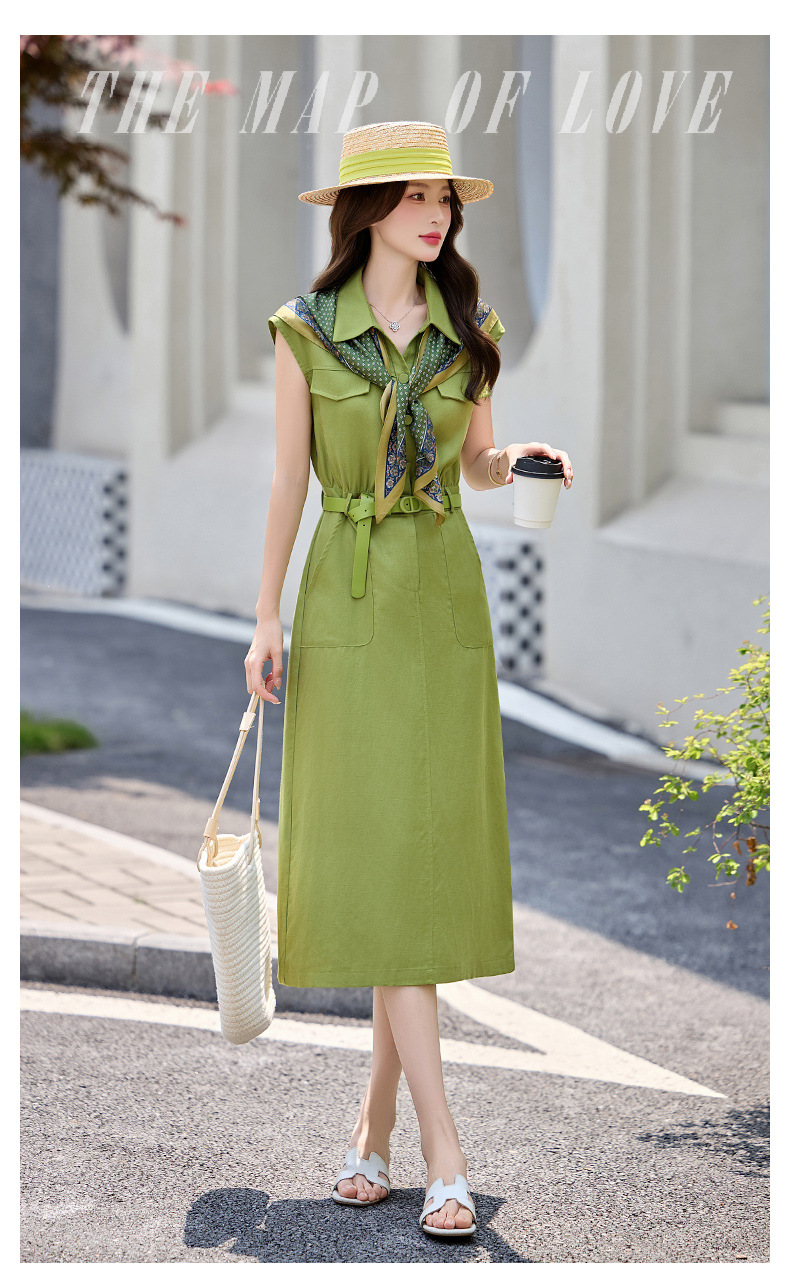 Đầm maxi nữ cổ bẻ tay ngắn dáng suông kèm khăn lụa AH8635 — Màu ảnh chi tiết 3